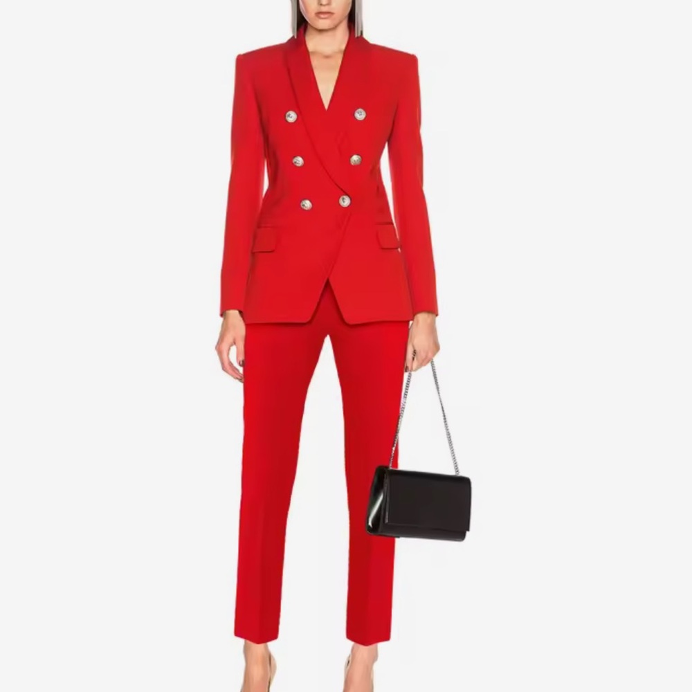 NWOT ❤️ Red Double-Breasted Blazer Pantsuit with Gold Lion Buttons.